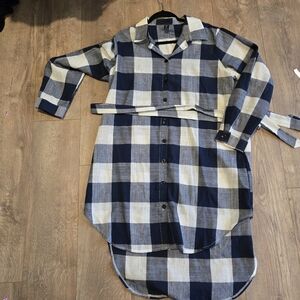 SHEIN Navy and Cream Plaid Button Down Shirt Womens Shirt Dress 1xl Plus Size